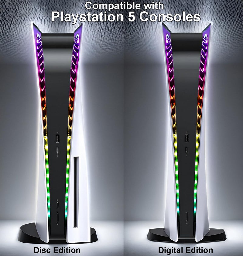 INITMMO إضاءة LED RGB لجهاز PS5، شريط ضوء ملون لجهاز بلاي ستيشن 5 مع 7 ألوان و358 تأثير، مجموعة إضاءة مرنة DIY مع جهاز تحكم عن بعد IR، طريقتان للتثبيت - Image 2
